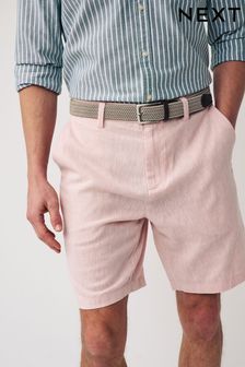 Pink Linen Cotton Chino Shorts with Belt Included (621806) | $36