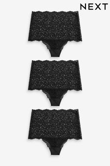 Black High Rise Lace Knickers 3 Pack (622350) | €14.50