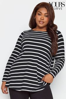 Yours Curve Long Sleeve Rib Swing Stripe Top