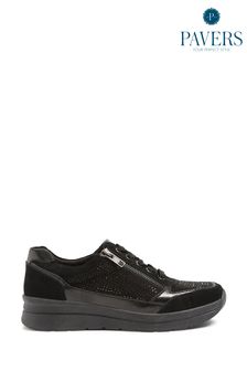 Pavers Wide Fit Black Trainers