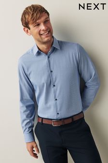 Blue Slim Fit Trimmed Easy Care Single Cuff Shirt (623002) | $50