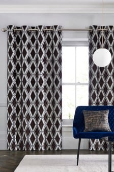 Geo Cut Velvet Collection Luxe Eyelet Curtains (623125) | €40 - €80