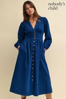 Nobodys Child Blue Starlight Midi Dress Denim Plain (623228) | €108