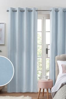 Light Blue Cotton Blackout/Thermal Eyelet Curtains