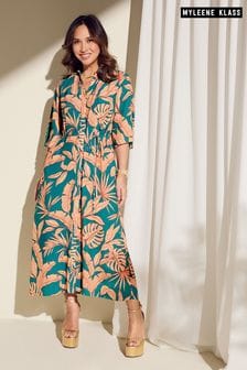 Myleene Klass Blue Tropical Print Shirt Dress