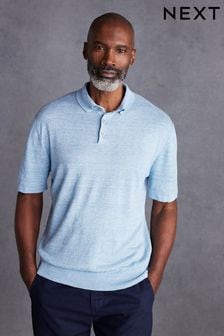 Blue Linen Blend Knitted Polo Shirt (624101) | SGD 71