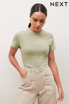 Verde salvia - Camiseta de cuello redondo y manga corta en 100% algodón básica (624477) | 8 €