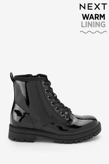 黑色漆皮 - 保暖襯裡繫帶靴 (625103) | NT$1,290 - NT$1,600