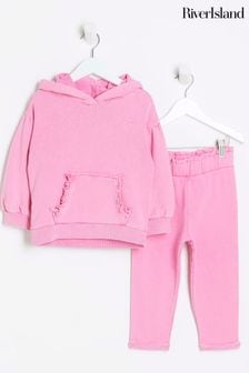 River Island Pink Girls Washed Hoodie Set (625196) | AED71