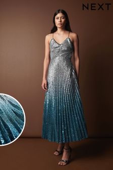 Srebrny - Cekinowa sukienka midi Premium z efektem cieniowania (625202) | 376 zł