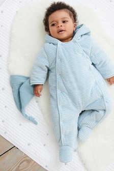 Blue Striped Velour Baby All-In-One Pramsuit (0mths-2yrs) (625314) | SGD 42 - SGD 45