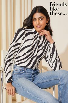 Friends Like These Black/White Long Sleeve Textured Jersey High Neck Blouse (625727) | 1,717 UAH
