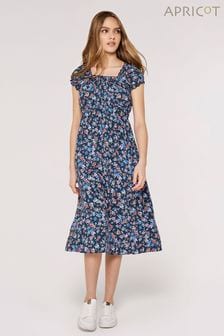 Apricot Blue Multi Ditsy Floral Print Milkmaid Midi Dress (625832) | $69
