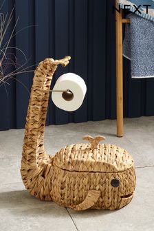 Natural Wicker Whale Toilet Roll Holder Stand and Store