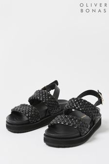 Oliver Bonas Black Chunky Weave Leather Sandals (626352) | €61