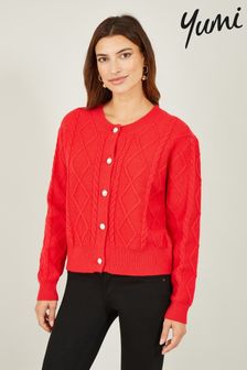 Yumi Red Cable Knit Cardigan with Pearl Buttons (626465) | 198 QAR