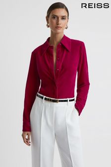 Reiss Pink Carly Velvet Button-Through Shirt (626730) | AED1,138