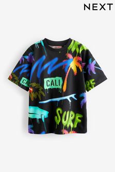 Black Graffiti All-Over Print Short Sleeve T-Shirt (3-16yrs) (627373) | $17 - $22