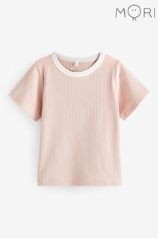 Camiseta de manga corta de canalé de algodón orgánico rosa de Mori  (627660) | 23 € - 25 €