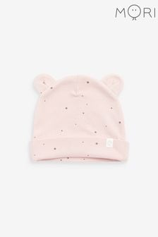 MORI Pink Organic Cotton Polka Dot Hat with Bear Ears (627687) | $21