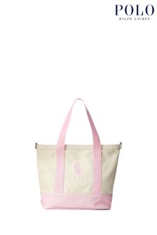 Polo Ralph Lauren Pink Canvas Pony Logo Tote Bag