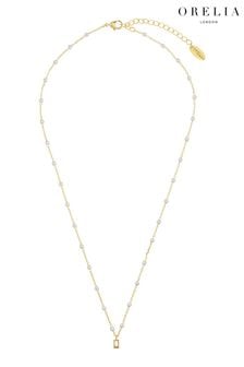 Orelia London Gold Plated Mini Swarovski Crystal Baguette & Pearl Chain Necklace (627752) | €36