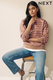 Neutral/Blush Pink Layered Spliced Stripe T-Shirt Overlay Sweatshirt (627998) | SGD 56