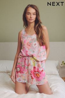 Pink Floral Vest Short Pyjamas Set (628073) | AED80