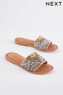 Metallic Regular/Wide Fit Forever Comfort® Leather Beaded Mules (628264) | 45 €