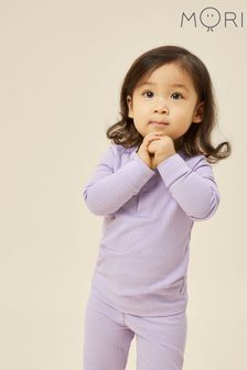 紫色 - Mori有機棉和竹纖維羅紋睡衣 - 丁香色系 (628360) | NT$1,540 - NT$1,630