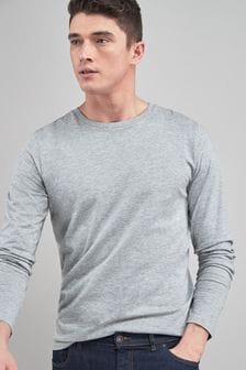 Grey Marl Regular Fit Long Sleeve Crew Neck T-Shirt (628479) | kr105
