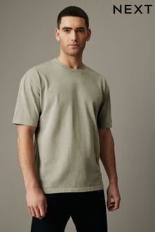 צבע בגד ירוק מרווה - גזרה רפויה - חולצת טי מבד עבה (628603) | ‏62 ‏₪