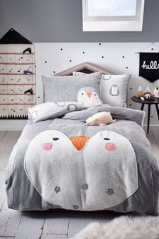Grey Appliqué Fleece Penguin Duvet Cover and Pillowcase Set (628613) | KRW47,800 - KRW62,700