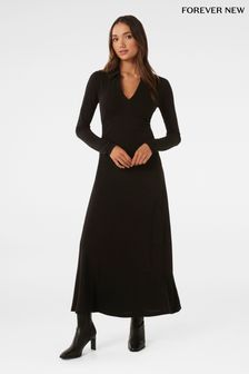 Forever New Black Petite Kaitlyn Collared Jersey Dress (628649) | €143