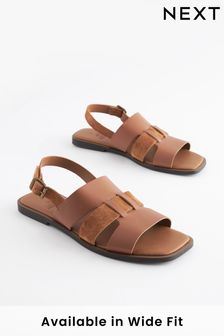 Tan Brown Extra Wide Fit Forever Comfort® Leather Slingback Sandals (628759) | AED96