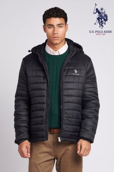 U.S. Polo Assn. Mens Hooded Quilted Black Coat (628923) | €56