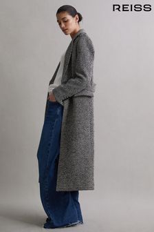 Reiss Grey Jesse Wool Blend Herringbone Coat (629209) | OMR374