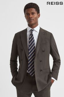 Reiss Chocolate Roll Slim Fit Wool Blend Double Breasted Blazer (629420) | LEI 2,706