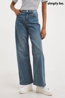 Simply Be Blue Mid Wash 24/7 Wide Leg Jeans (629527) | 179 SAR
