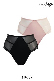 Pour Moi Mesh and Lace Deep Knickers 2 Pack