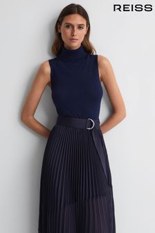 Reiss Navy Edna Merino Wool Sleeveless Roll Neck Top (629851) | 500 QAR