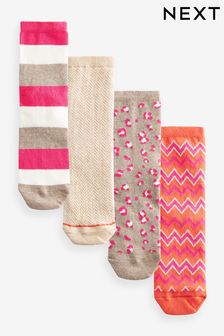 Rosa/Orange-Animalprint - Gemusterte Socken im 4er-Pack (629869) | 7 €