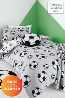 Catherine Lansfield Grey Football Cosy Fleece Reversible Duvet Cover Set (630321) | €22 - €27
