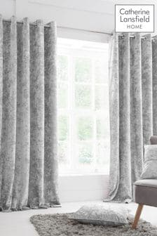 Catherine Lansfield Silver Crushed Velvet Eyelet Curtains (630633) | AED250 - AED444