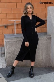 Threadbare Black Curve Curve Ribbed Knit Cardigan Style Dress (631350) | kr363