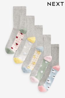 Grey Footbed Spring Animal Print Ankle Socks 5 Pack (631518) | $21