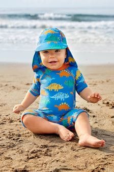 JoJo Maman Bébé Blue Dinosaur UPF 50 1-Piece Sun Protection Suit (631605) | $41