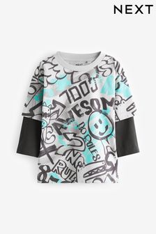 Grey/Blue Skate Sleeve Print Long Sleeve Graffiti 100% Cotton T-Shirt (3mths-7yrs) (631650) | $11 - $15