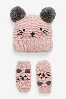 Pink 2 Piece Character Hat and Mitten Set (3mths-6yrs) (631655) | ₪ 51 - ₪ 55