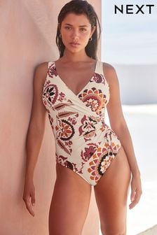 Cream/Pink Floral Ruched Side Tummy Shaping Control Swimsuit (631807) | €43